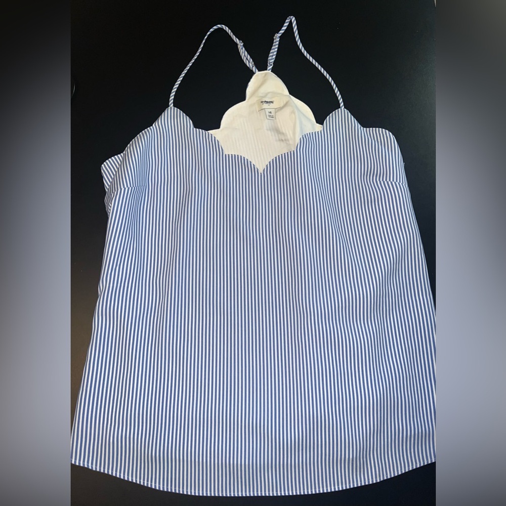 J.crew striped scalloped tank top cami Size 14 EUC